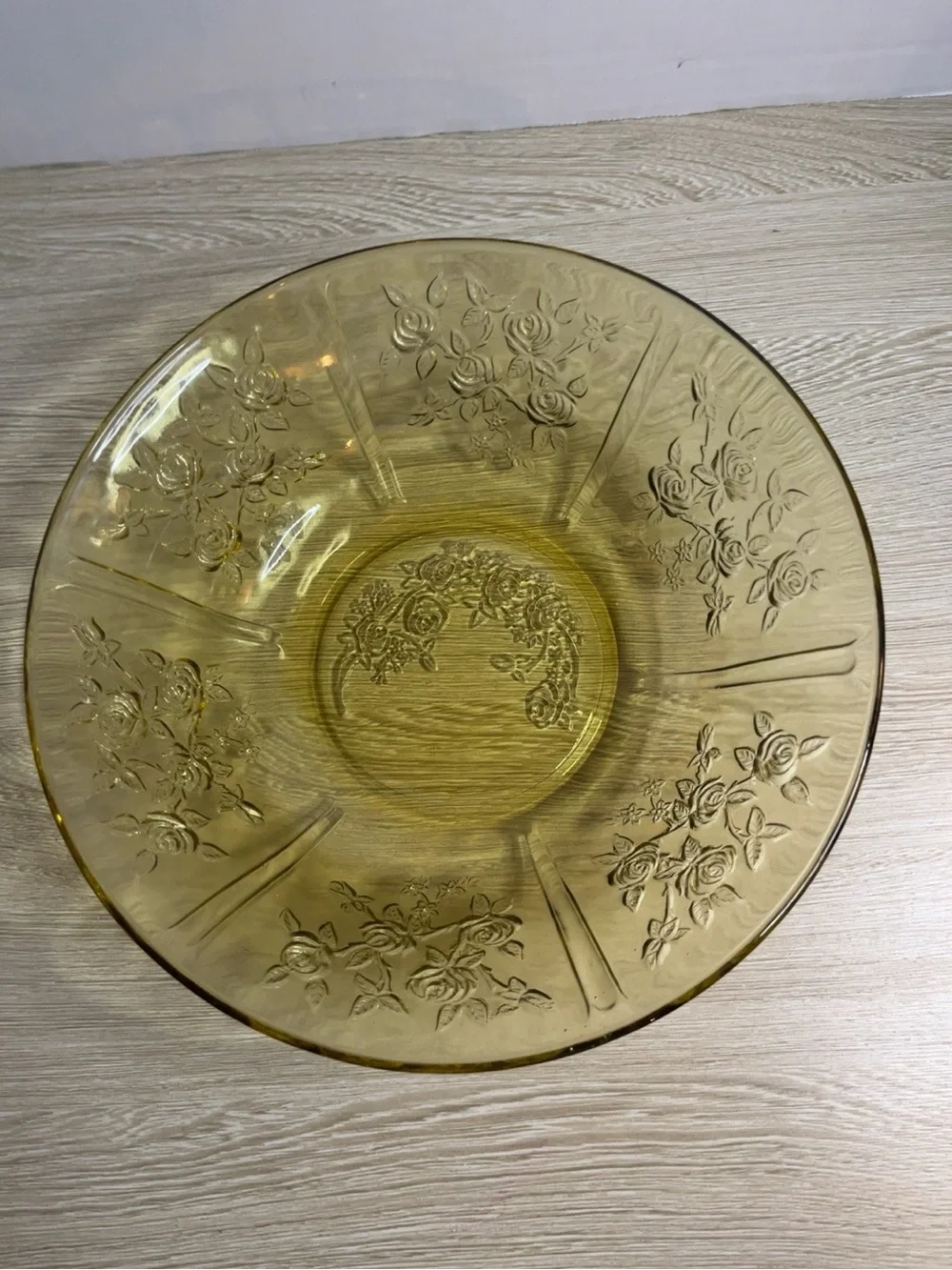 Amber Glass Floral Serving Bowl - Home Dining
